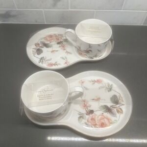 Grace Teaware Fine Porcelain Teacup & Snack Plate Magnolia &  Birds Pink New